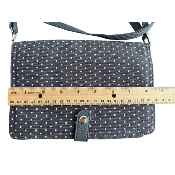 Thirty-One 31 Double Up Crossbody Purse Charcoal Gray Swiss Dot City NWOT - Picture 3 of 11